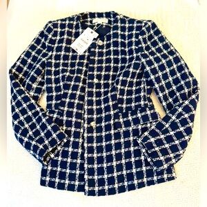 RARE Zara Navy White Tweed Blazer Large